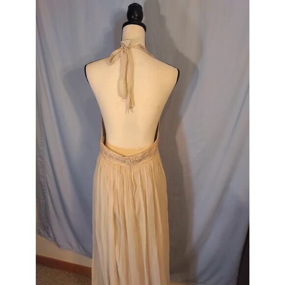 BCBG Max Azaria Beige Halter Top Silk Maxi Dress - Picture 2 of 8